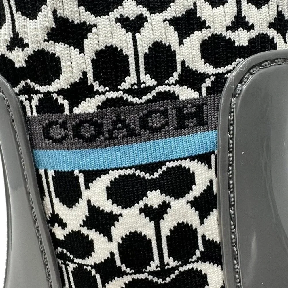 Coach Rivington‎ Rainboots - Gray Rubber w/ Blk and white logo sock - Size 7